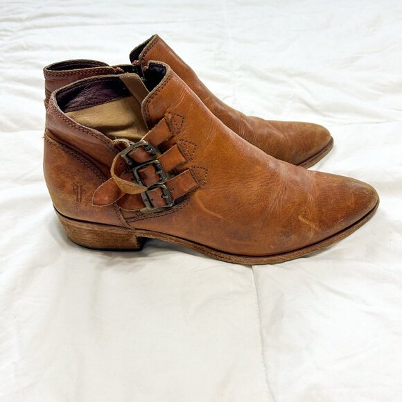 Frye Ray Belted Bootie Brown Leather Ankle Boots Women’s 8.5M Triple Buckle EUC - Picture 7 of 11